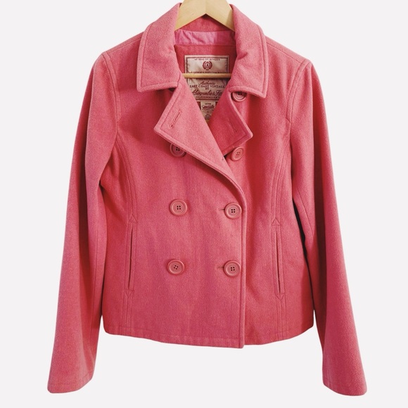 90s Abercrombie & Fitch Jacket Peacoat Wool Blend Size Large Vintage Salmon Pink - Picture 7 of 7
